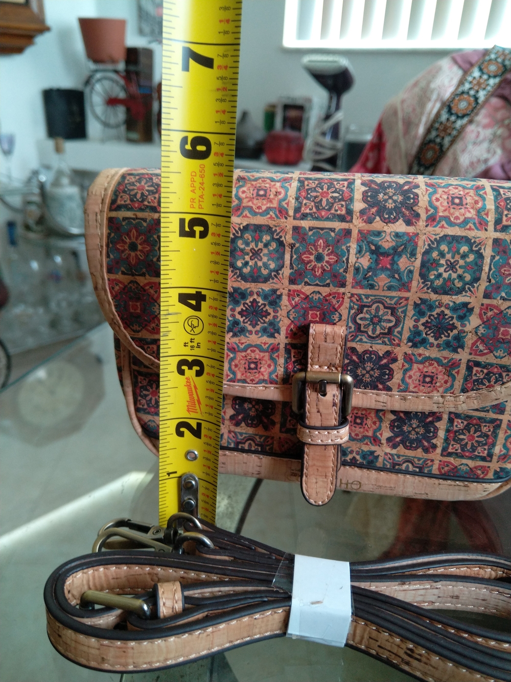Tile-Print Cork Crossbody Bag in Tan and Multicolor - Picture 11 of 11